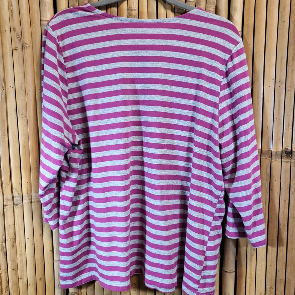 d&co Denim & Company Multi Layer Top XL Magenta/Gray Stripe - Picture 6 of 6